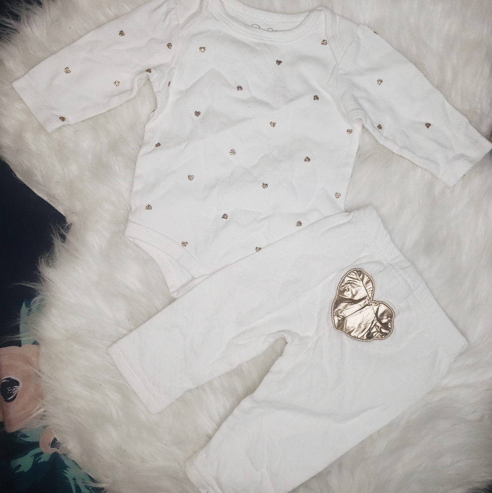 Gold and White 2 Piece Baby Onesie and Pants Set